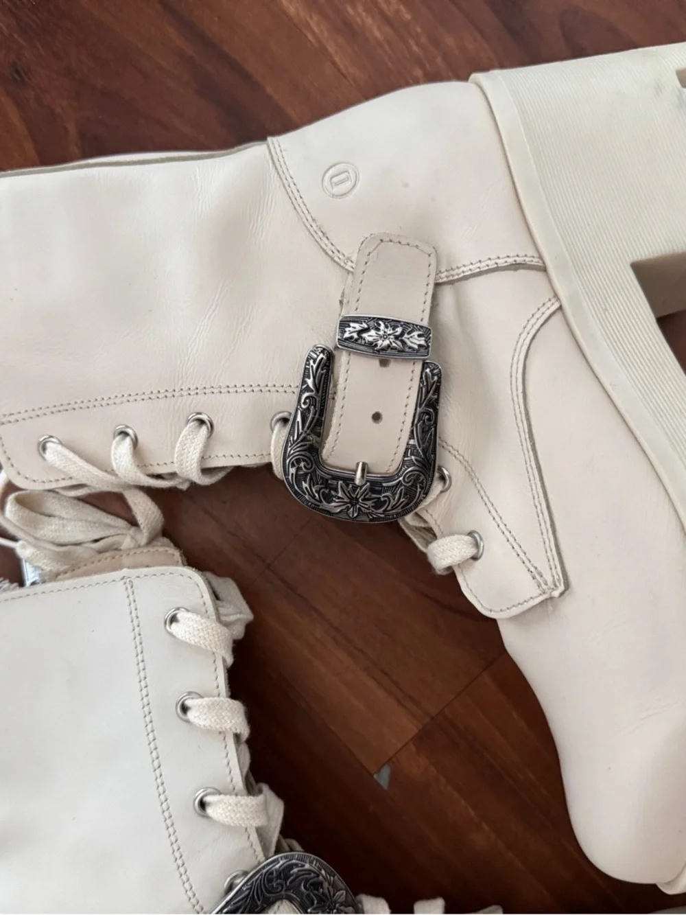 dingo Cream Lace-Up Lug Sole Boot with Silver Buckle